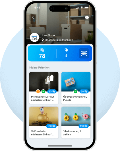 Smartphone zeigt Screen mit Prämien eines Händlers in der goodio-App