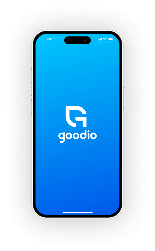 Smartphone zeigt Screen Logo der goodio-App
